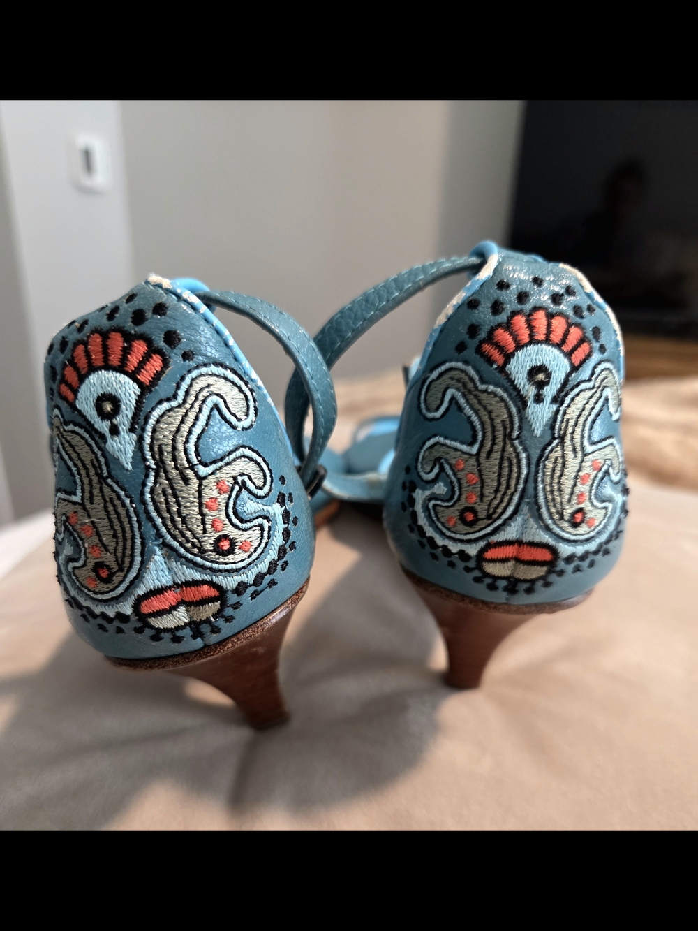 Diesel Teal Embroidered Strappy Heels Y2k Vintage Blue Turquoise